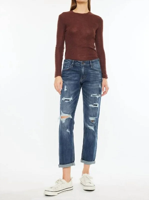 Mid Rise Boyfriend Jean In Dark Wash