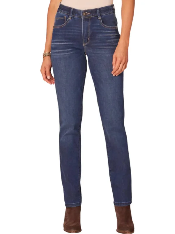 High Rise Denim Straight Leg Jeans In Blue