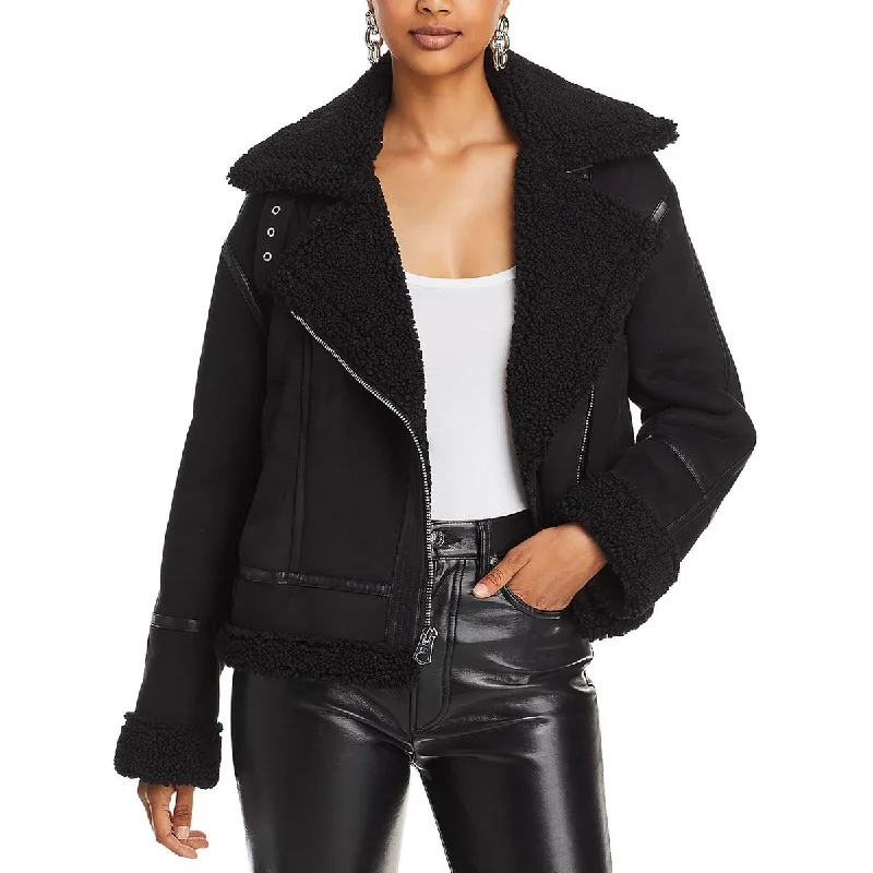 French Connection Womens Faux Suede Asymmetric Motorcycle Jacket