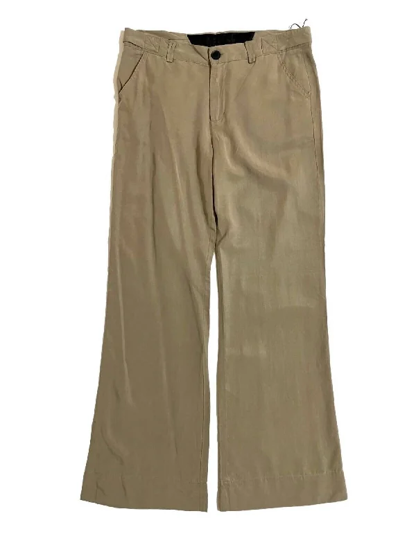 Women's Wide Leg Rayon Trousers In Khaki