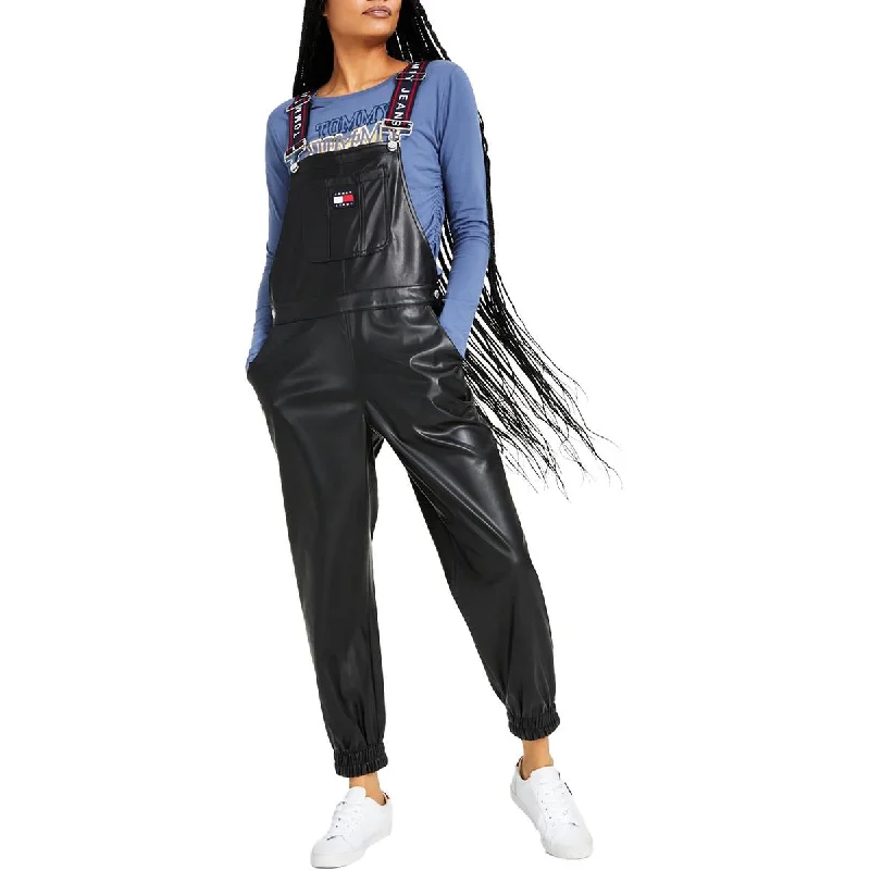 Tommy Jeans Womens Faux Leather Jogger Overall