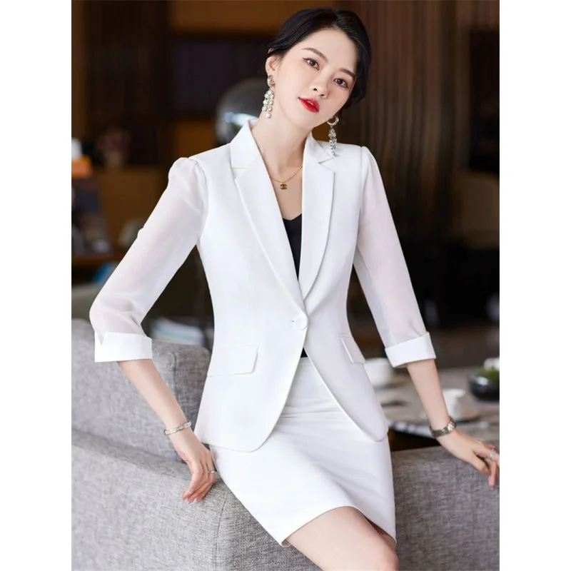 Elegant Women's Half Sleeves Top with Skirt Office Work Wear Suitskirt