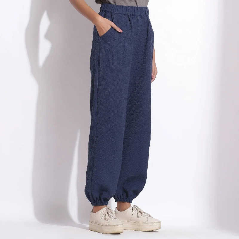 Navy Blue Warm Cotton Waffle Elasticated Jogger Pant