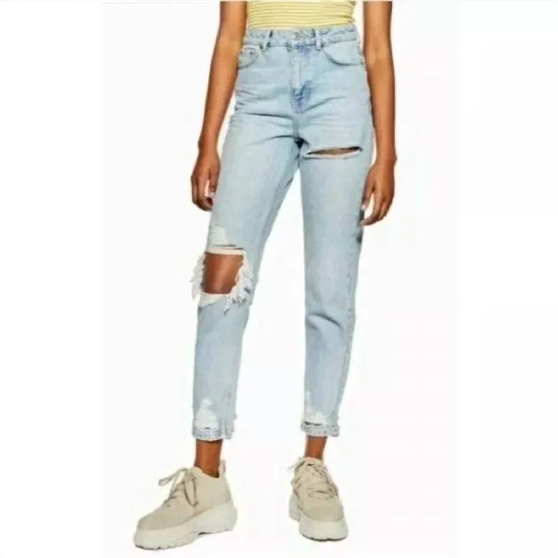 Willow Bleach High Rise Ankle Ripped Mom Jeans In Blue