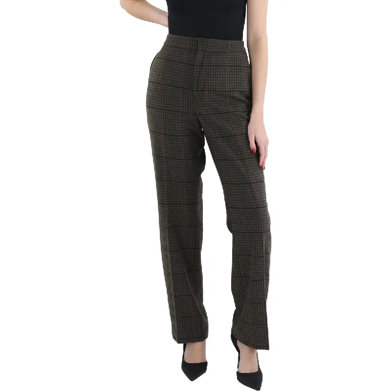 Womens Wool Blend High Rise Straight Leg Pants