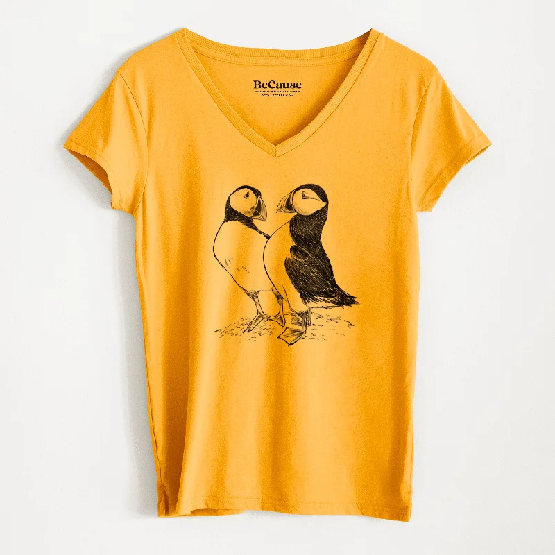 Atlantic Puffins Pair - Fratercula arctica - Women's 100% Recycled V-neck