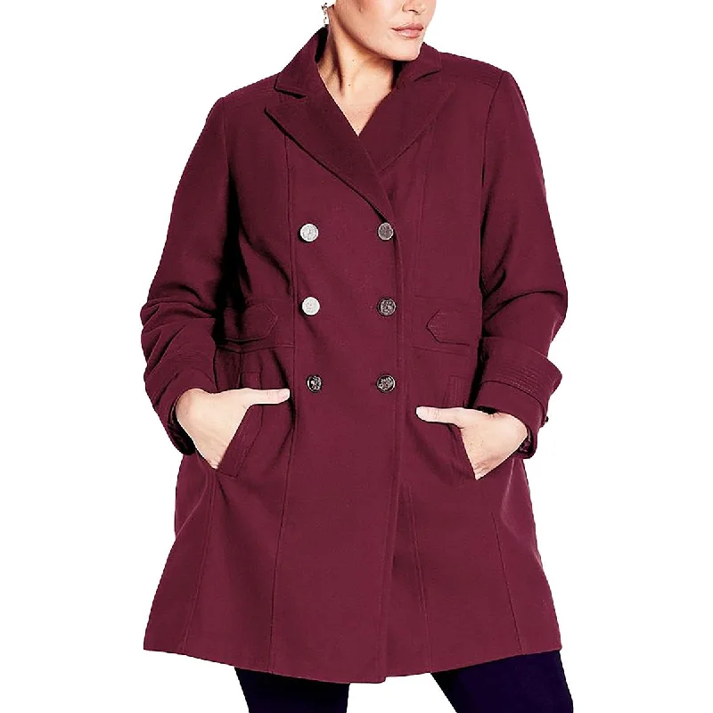 Evans Womens Plus Double-Breasted Military Overcoat