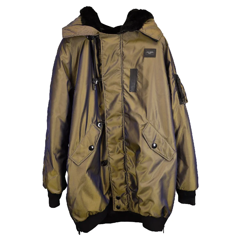 Dolce & Gabbana DG Heaven Shear-Lined Hooded Jacket with Pockets in Green Nylon