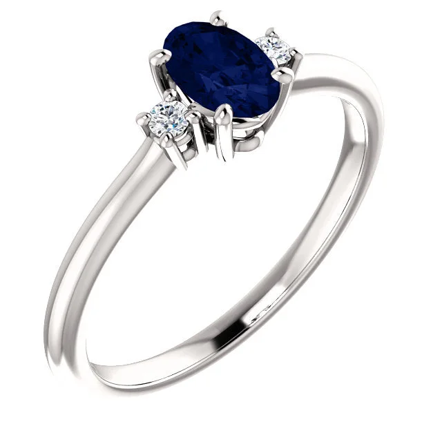 14K Gold Lab Created Blue Sapphire Oval & .04 CTW Diamond Ring