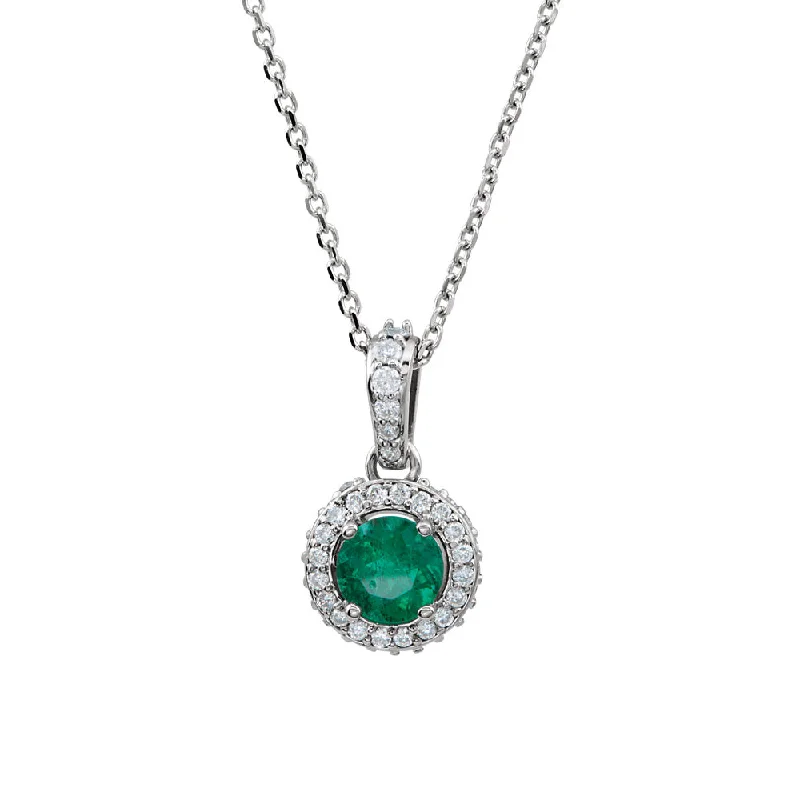 Emerald & 1/4 Ctw Diamond Entourage 14k White Gold Necklace, 18 Inch