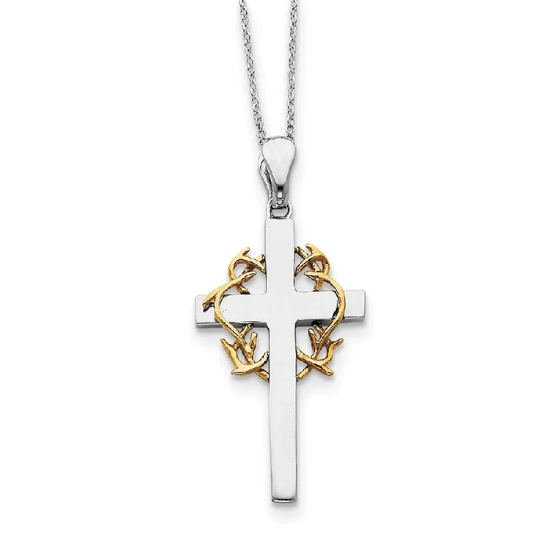 Rhodium/Gold Tone Plate Sterling Silver No Greater Love Cross Necklace