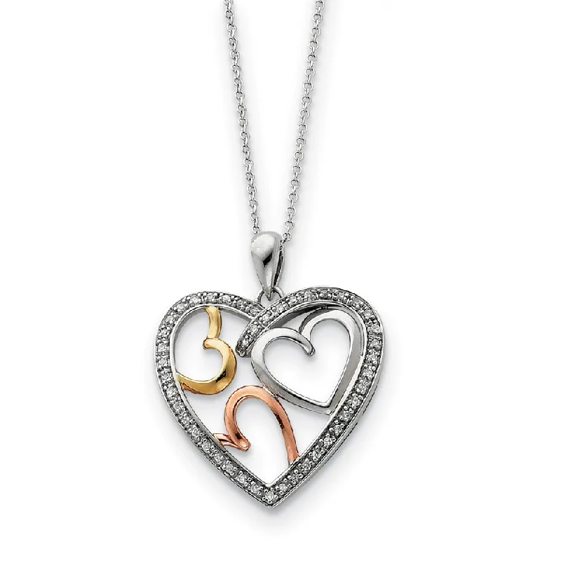 Rhodium & Gold Tone Plated Sterling Silver & CZ Bond of Love Necklace