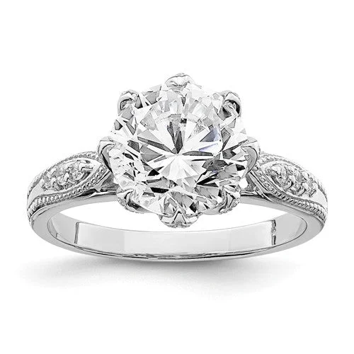 Sterling Silver 9mm Round CZ Floral Set Ring