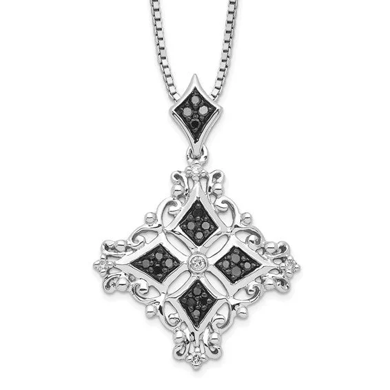 Sterling Silver Black and White Diamond Pendant Necklace