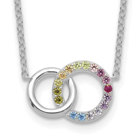 Sterling Silver Colorful Rainbow CZ Intertwined Circle Necklace