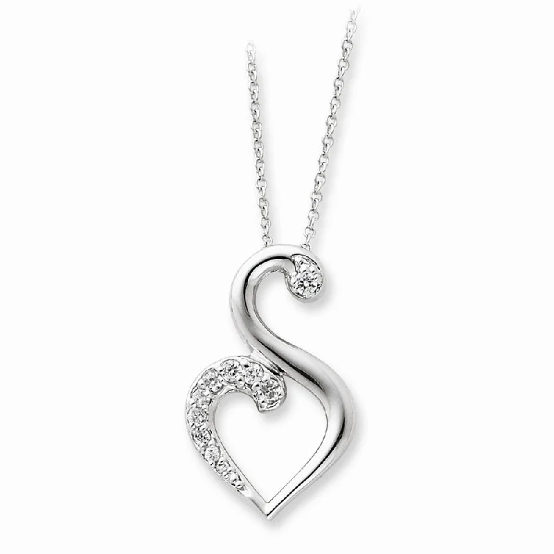 Sterling Silver & CZ Journey of Friendship Heart Necklace, 18 Inch