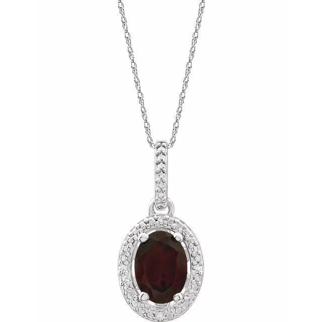 Sterling Silver Oval Gemstone & .01 CTW Diamond Halo-Style 18" Necklaces