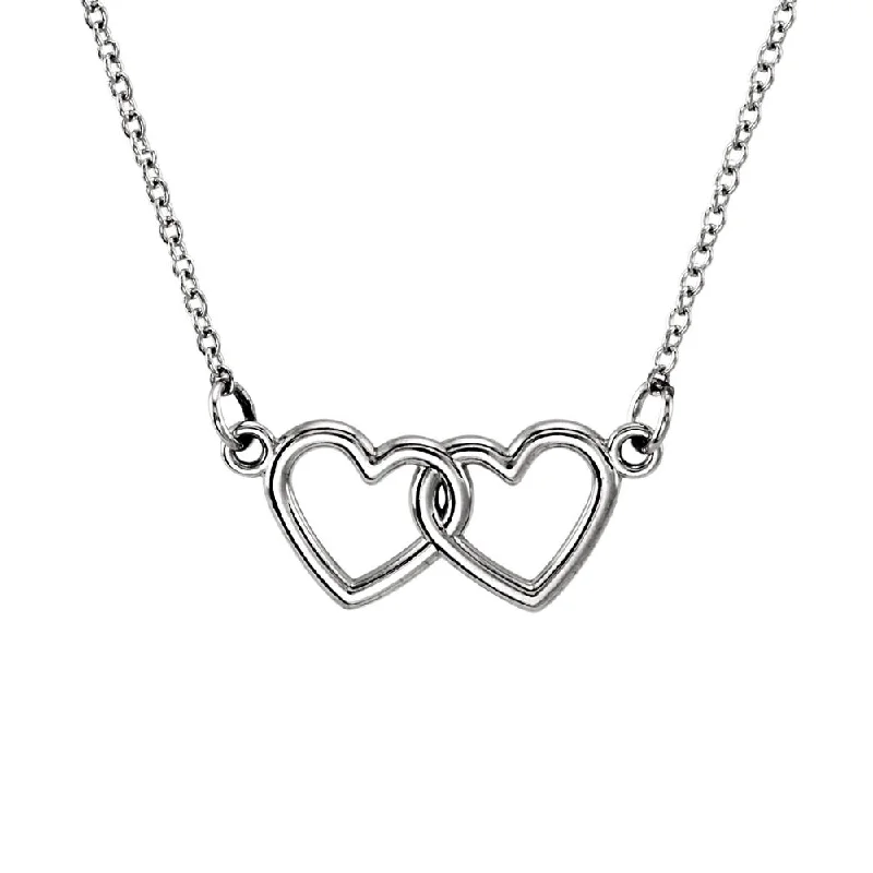 Tiny Double Heart Necklace in 14k White Gold, 18 Inch