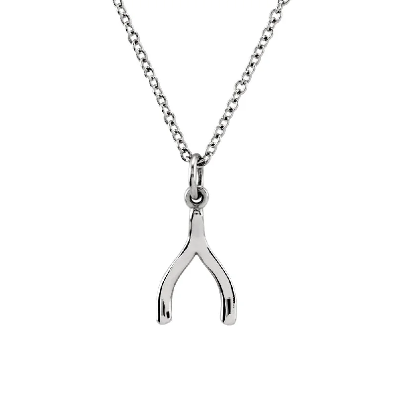 Tiny Wishbone Necklace in 14k White Gold, 18 Inch