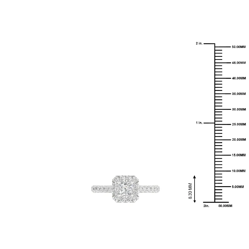 1ct TDW Princess Cut Diamond Halo Ring in 10k Gold by De Couer
