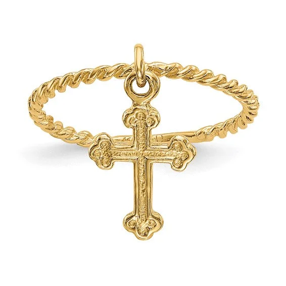 Cross Dangle Midi Stackable Ring in 14K Yellow Gold