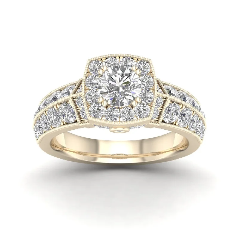 De Couer 2ct TDW Diamond Halo Ring (H-I, I2) - Yellow