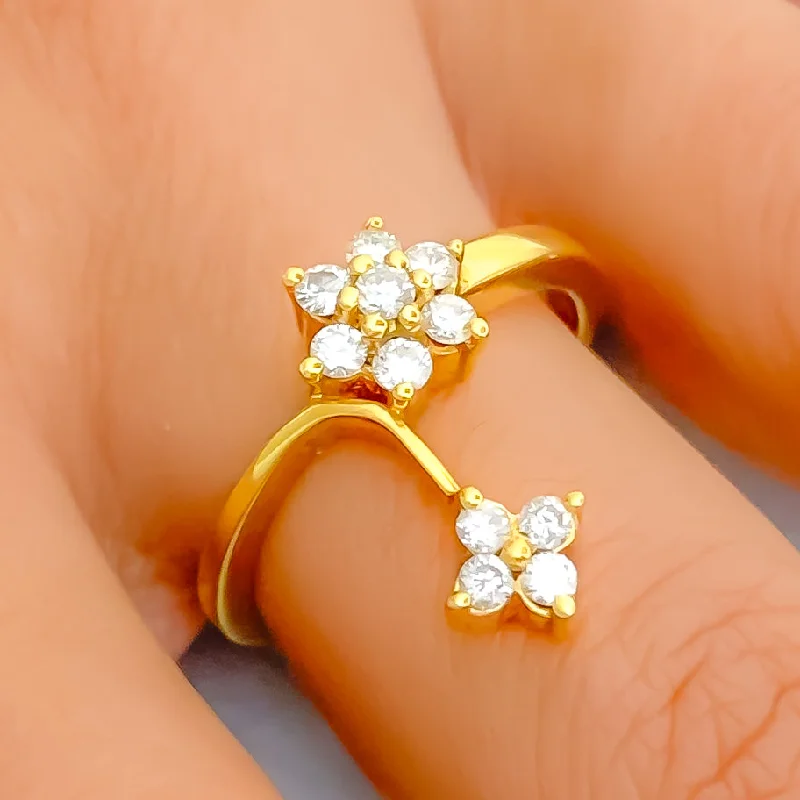 Elongated Diamond Flower 22k Gold Ring