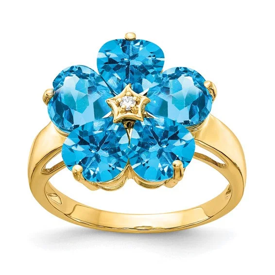 Flower Shaped Gemstone and Diamond Ring in 14K Yellow Gold