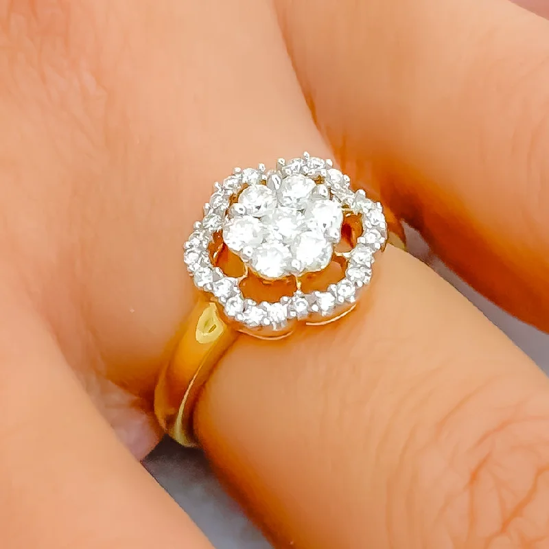 Glowing Open Flower Diamond + 18k Gold Ring