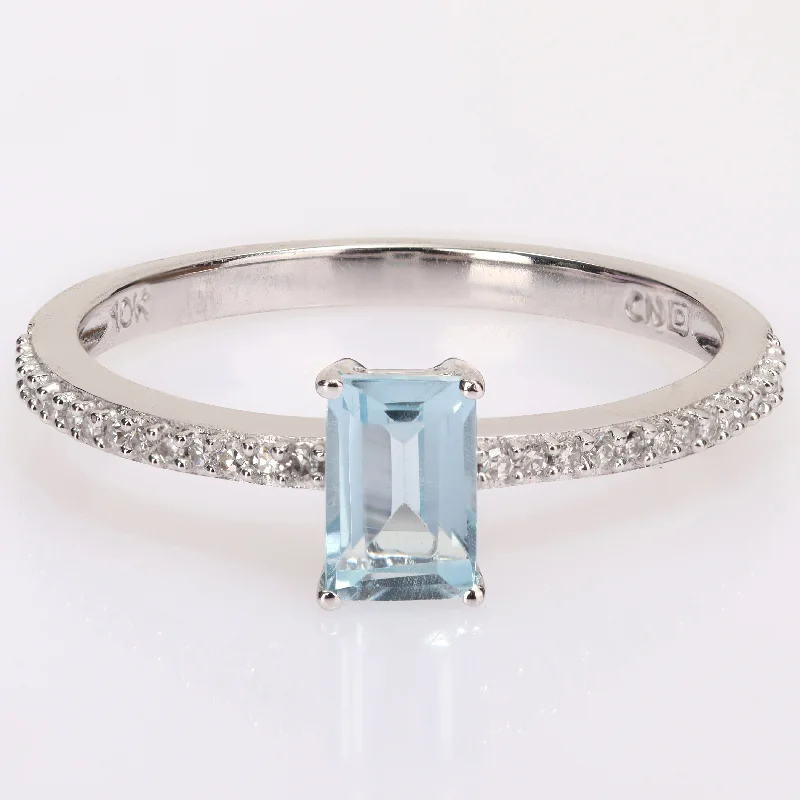 Miadora 10k White Gold Octagon-cut Blue Topaz and 1/10ct TDW Diamond Birthstone Ring