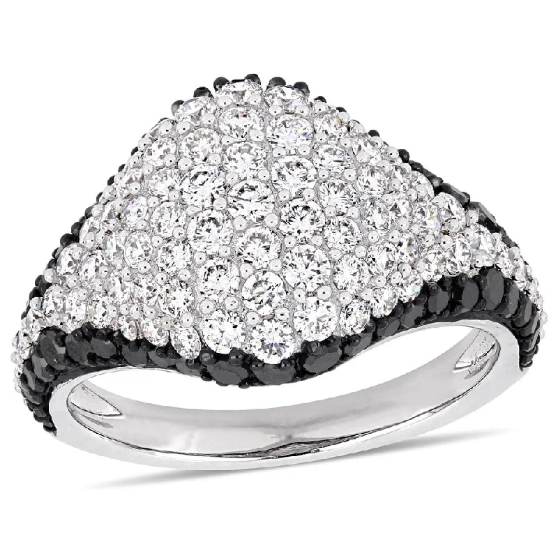 Miadora 14k White Gold with Black Rhodium 2-1/10ct TDW Black & White Diamond Cluster Ring