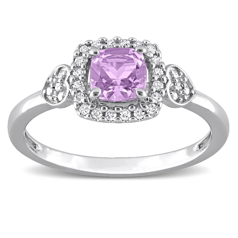 Miadora Amethyst and 1/10ct TDW Diamond Square Halo Ring in Sterling Silver