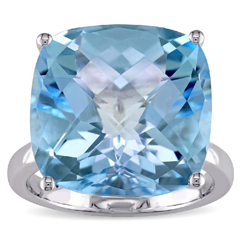 Miadora Signature Collection 14k White Gold Cushion-cut Sky Blue Topaz Cocktail Ring