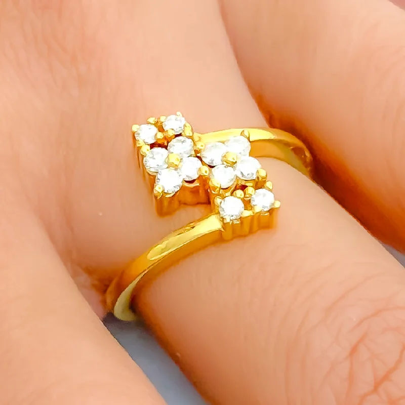 Twin Flower Diamond + 18k Gold Ring