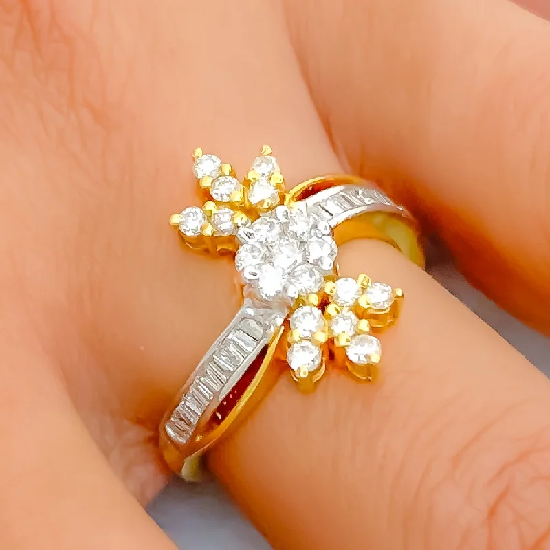 Two Tone Flower Diamond + 18k Gold Ring