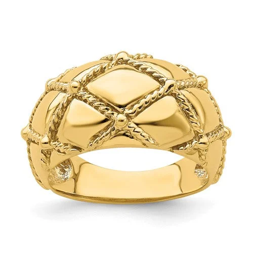 Quilted Criss Cross Dome Ring in 14K Yellow Gold