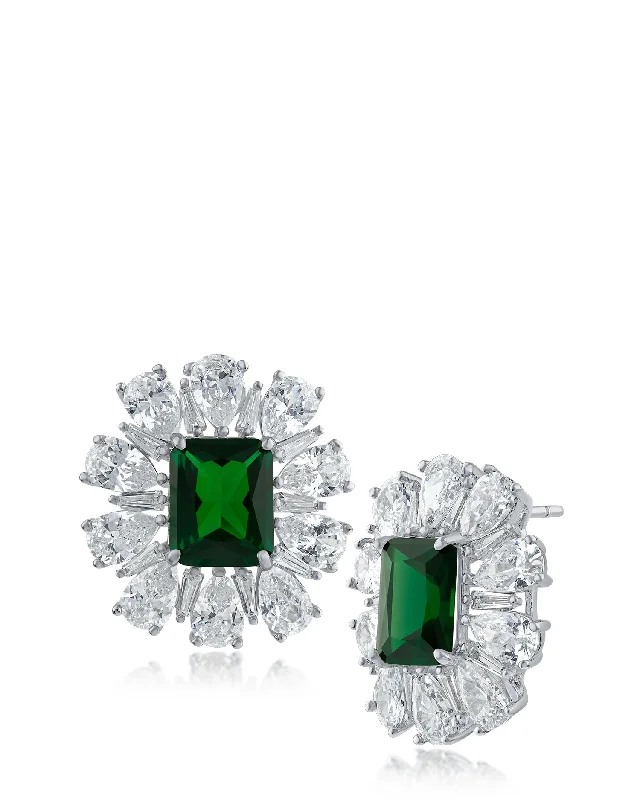 Emerald CZ Button Earrings