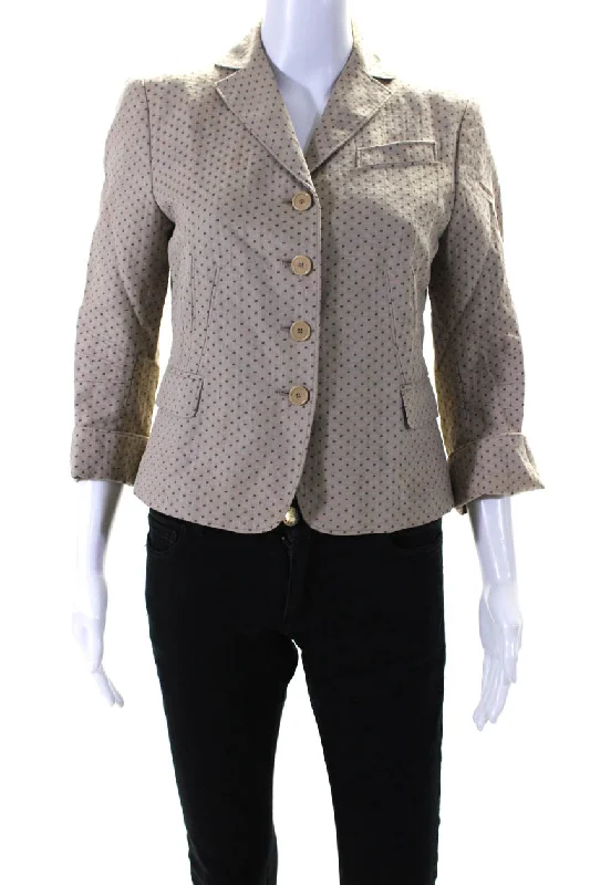 Akris Punto Womens Spotted Jacquard Button Up Blazer Jacket Beige