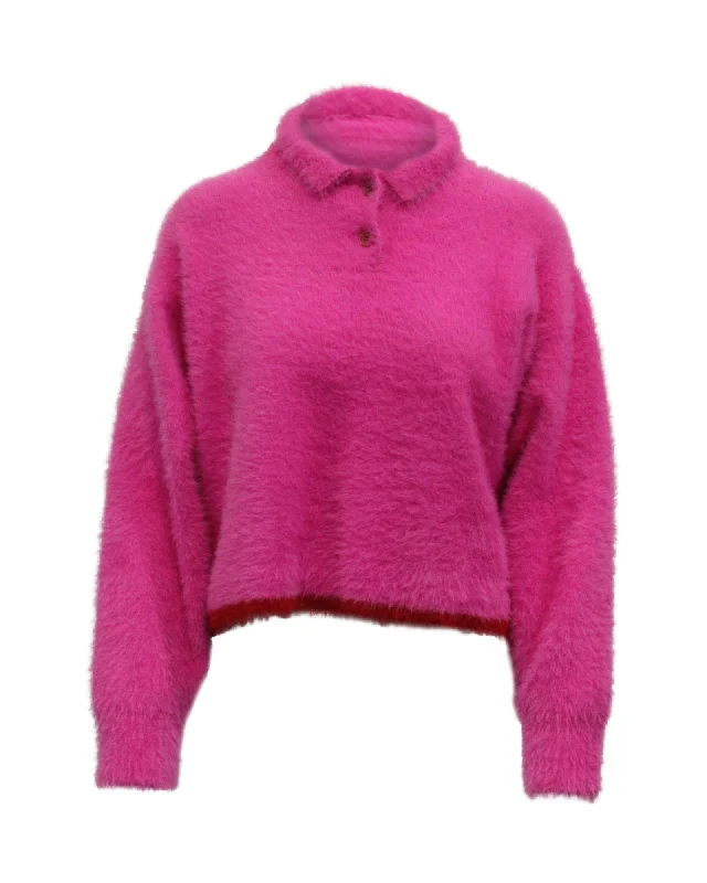 Jacquemus Le Polo Neve Textured Jumper in Pink Polyamide