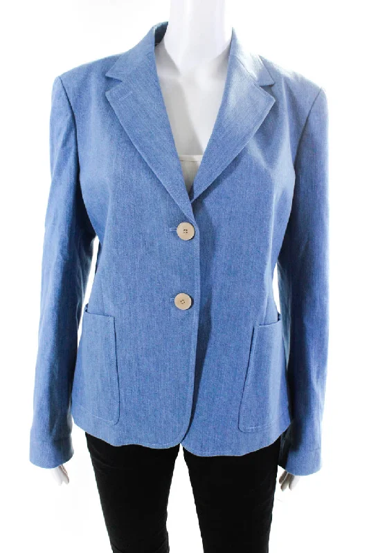 Sharis Womens Diana Two Button Denim Blazer Jacket Indigo Bleach Blue