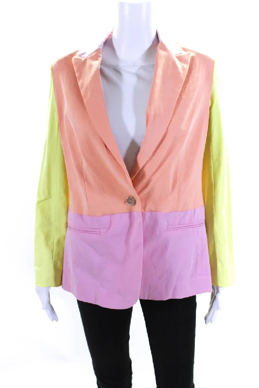 Tanya Taylor Womens Darwin Pastel Color Block Peak Lapel Blazer Pink Orange Sz 2