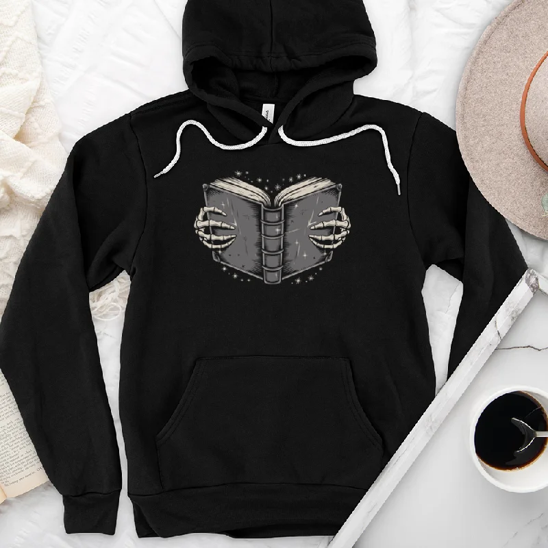 book skeleton hands premium hoodie sweatshirt