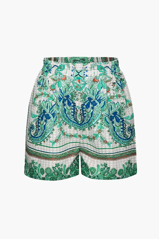 Floral Print Elastic Shorts