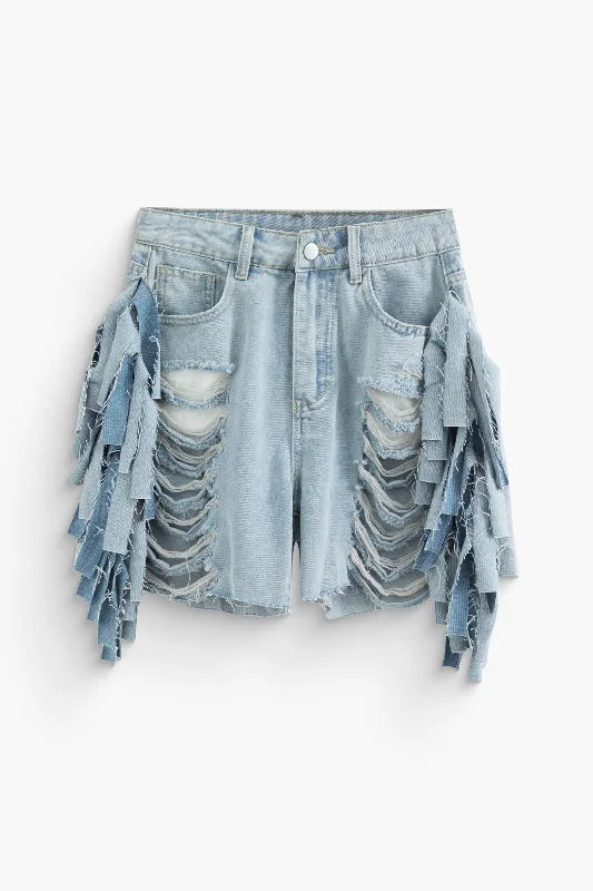 Tassel Destroyed Denim Shorts