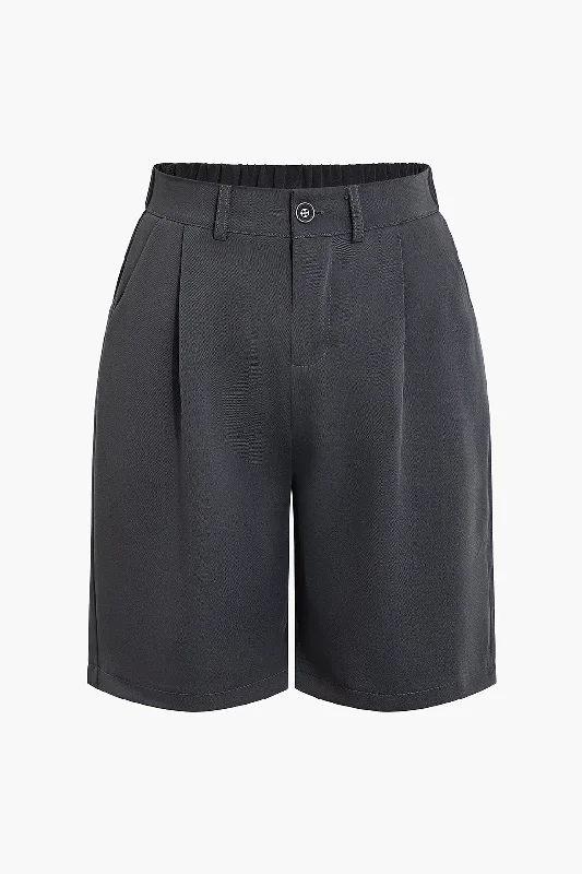 Solid Pleated Shorts