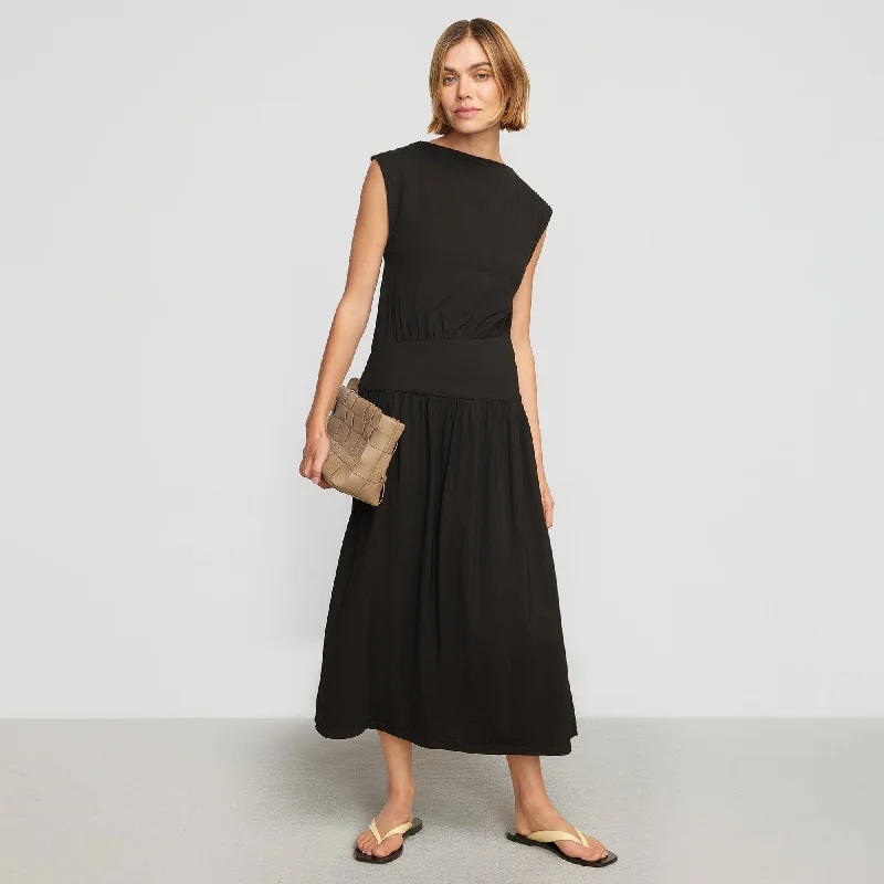 Orla Asymmetric-Waist Jersey Dress | Black