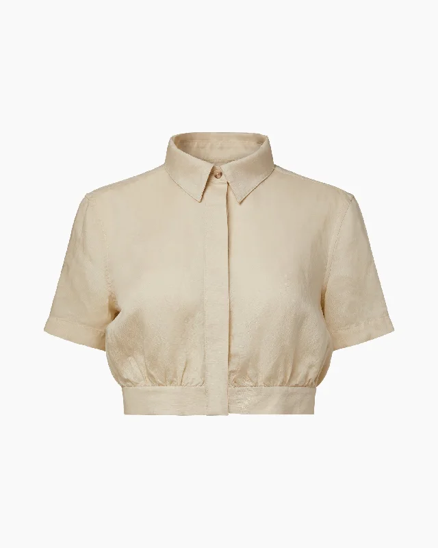 Air Linen Cropped Button Down Shirt | Sandshell