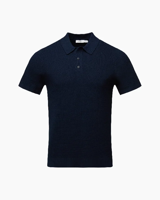 Cotton Textured Knit Polo | Deep Navy