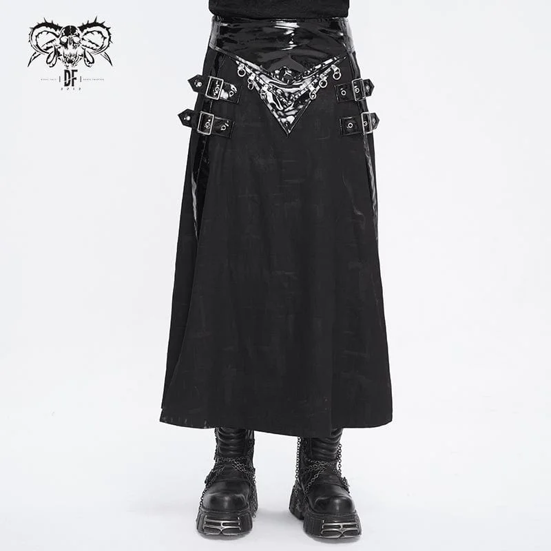 Men's Punk Patent Leather Splice Split Skirt