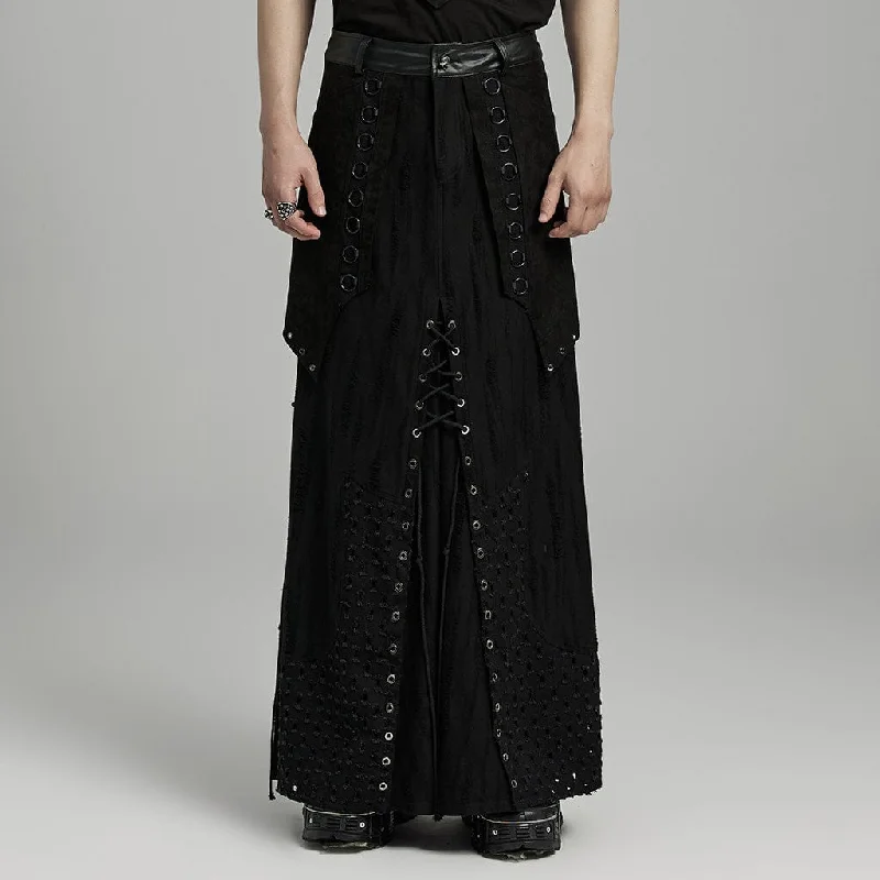 Men's Punk Strappy Eyelet Ripped Skirt